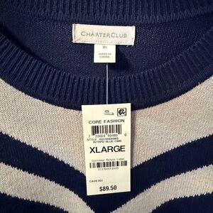 Charter Club Women Navy and White Crewneck Sweater Dress